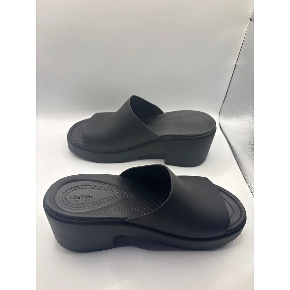 Crocs Brooklyn High Wedge Sandals Black LiteRide Platform Slides Womens 7 206222 - Picture 7 of 7